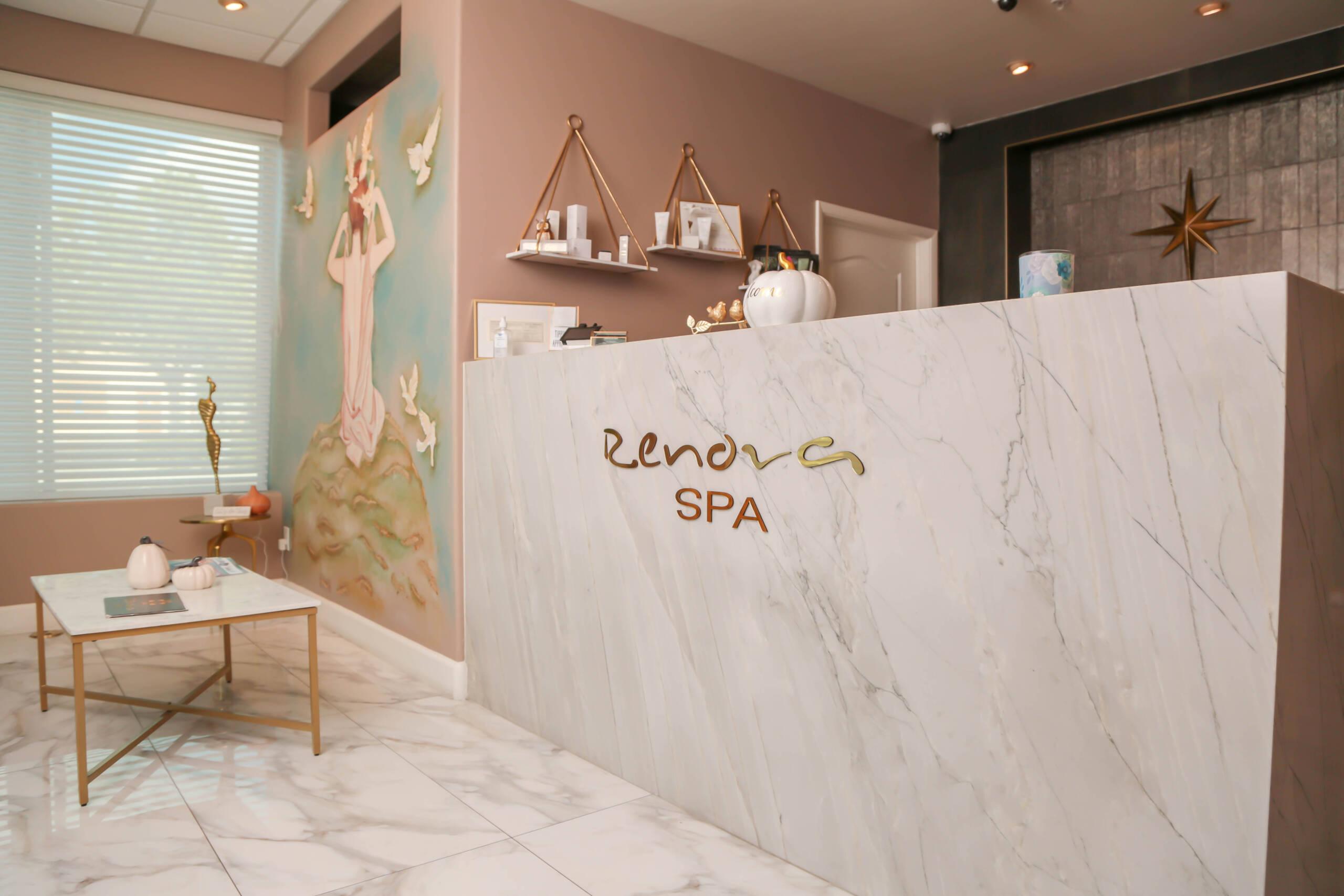 Renova Med Spa marble and gold reception area in Temecula